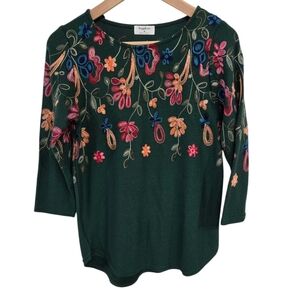 Sapphire Green Floral Boho Green Crewneck Sweater Medium